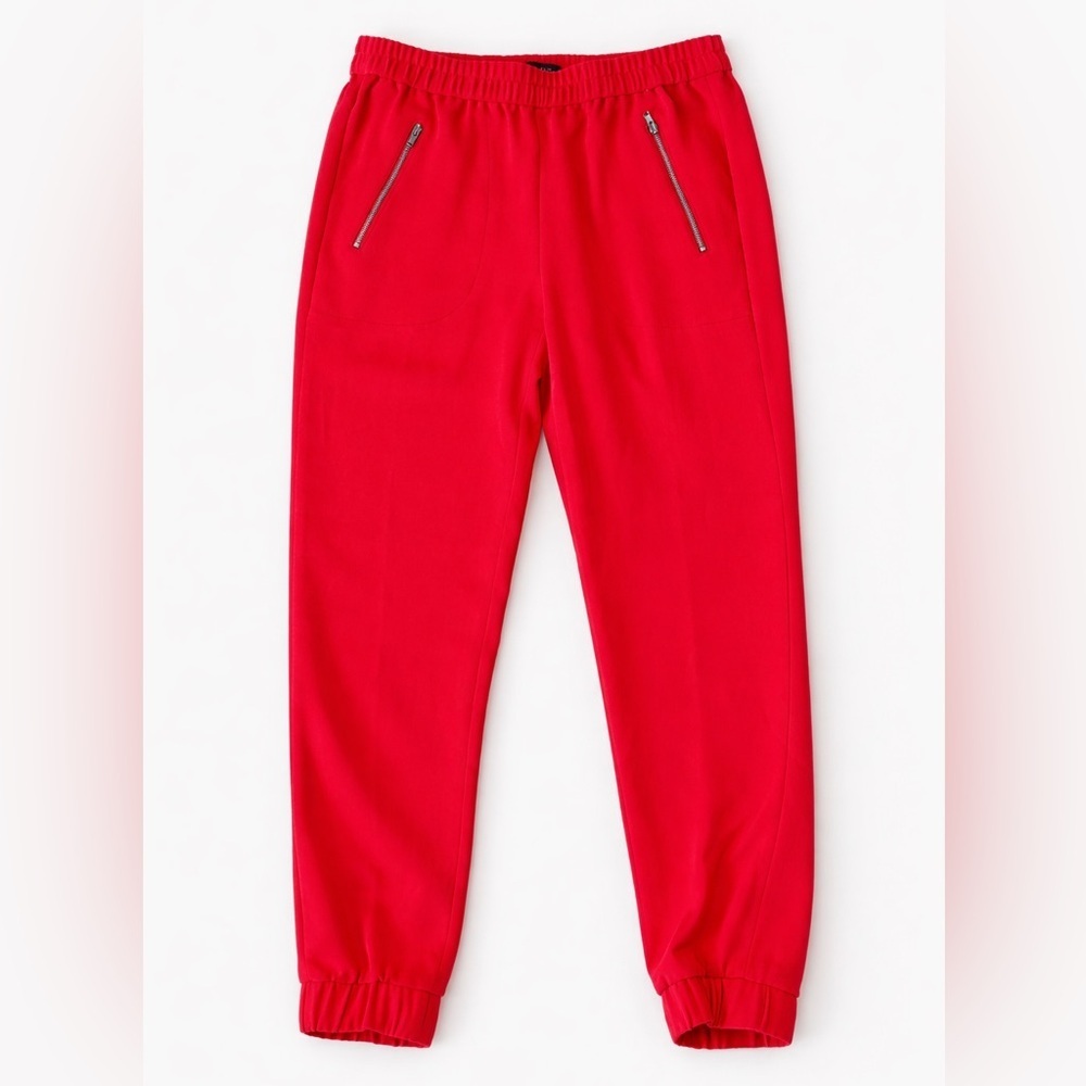 J.Crew Red Jogger Pants Elastic Waist Zip Pocket Tapered Women’s 00